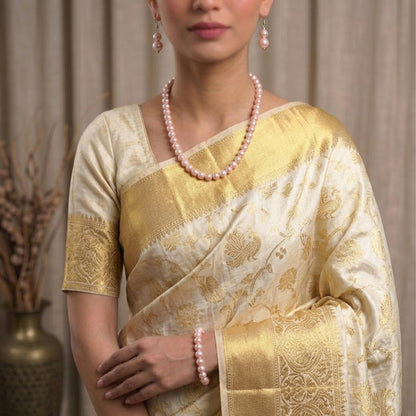 Double Strand Baby Pink Pearl Necklace Set – 8mm Round Pearl Mala with Earrings and Bracelet