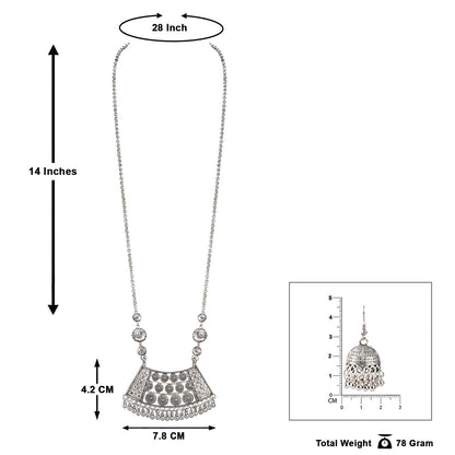 Able Silver Plated German Oxidized Pendant With Long Chain Necklace Set