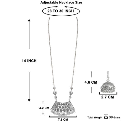 Able Silver Plated German Oxidized Pendant Long Chain Necklace Set With Earring