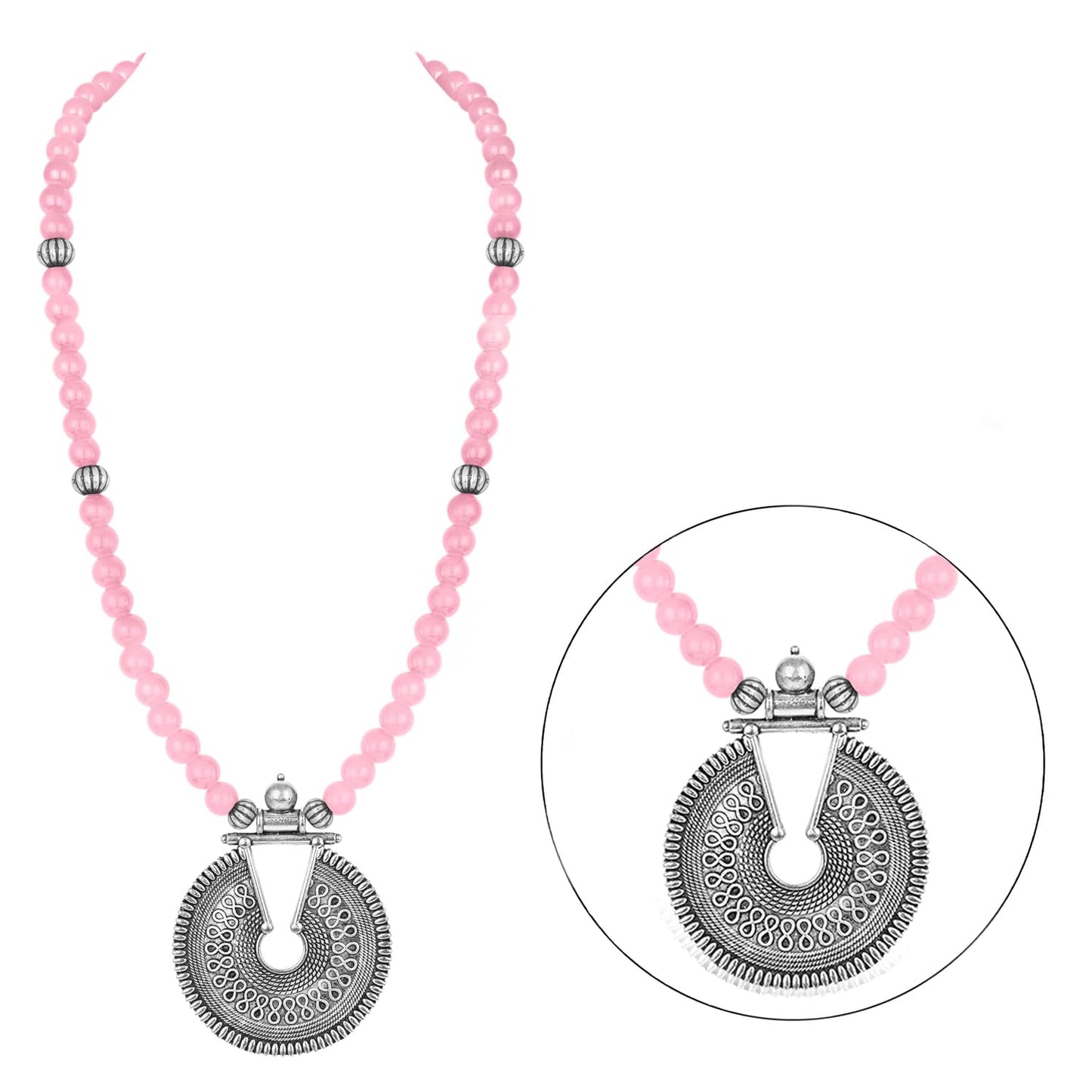Elegant Baby Pink Beaded Necklace Set – Minimalist Ethnic Jewelry with Earrings