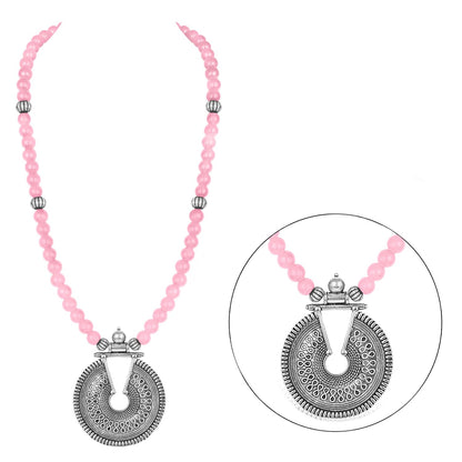 Elegant Baby Pink Beaded Necklace Set – Minimalist Ethnic Jewelry with Earrings