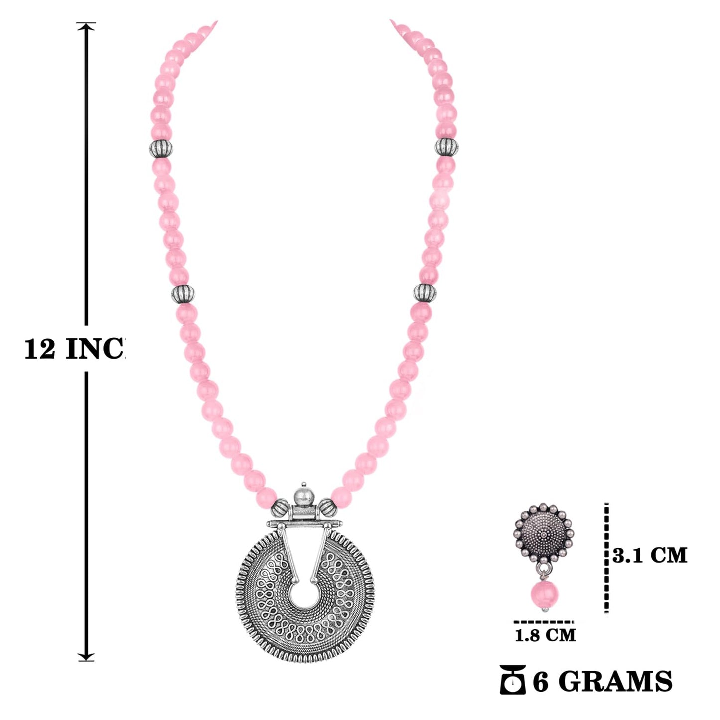 Elegant Baby Pink Beaded Necklace Set – Minimalist Ethnic Jewelry with Earrings