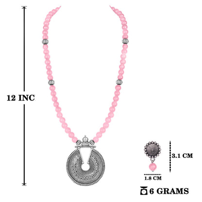 Elegant Baby Pink Beaded Necklace Set – Minimalist Ethnic Jewelry with Earrings
