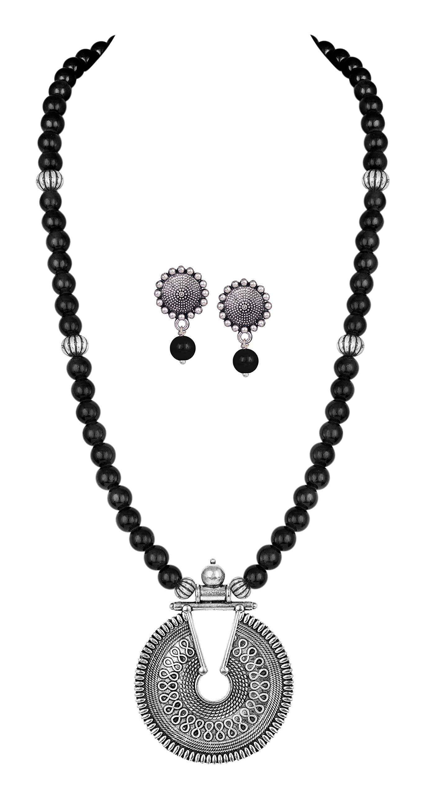 Elegant Black Beaded Necklace Set – Minimalist Ethnic Jewelry with Earrings
