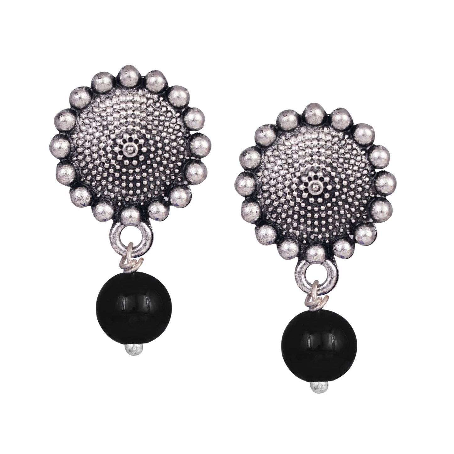 Elegant Black Beaded Necklace Set – Minimalist Ethnic Jewelry with Earrings