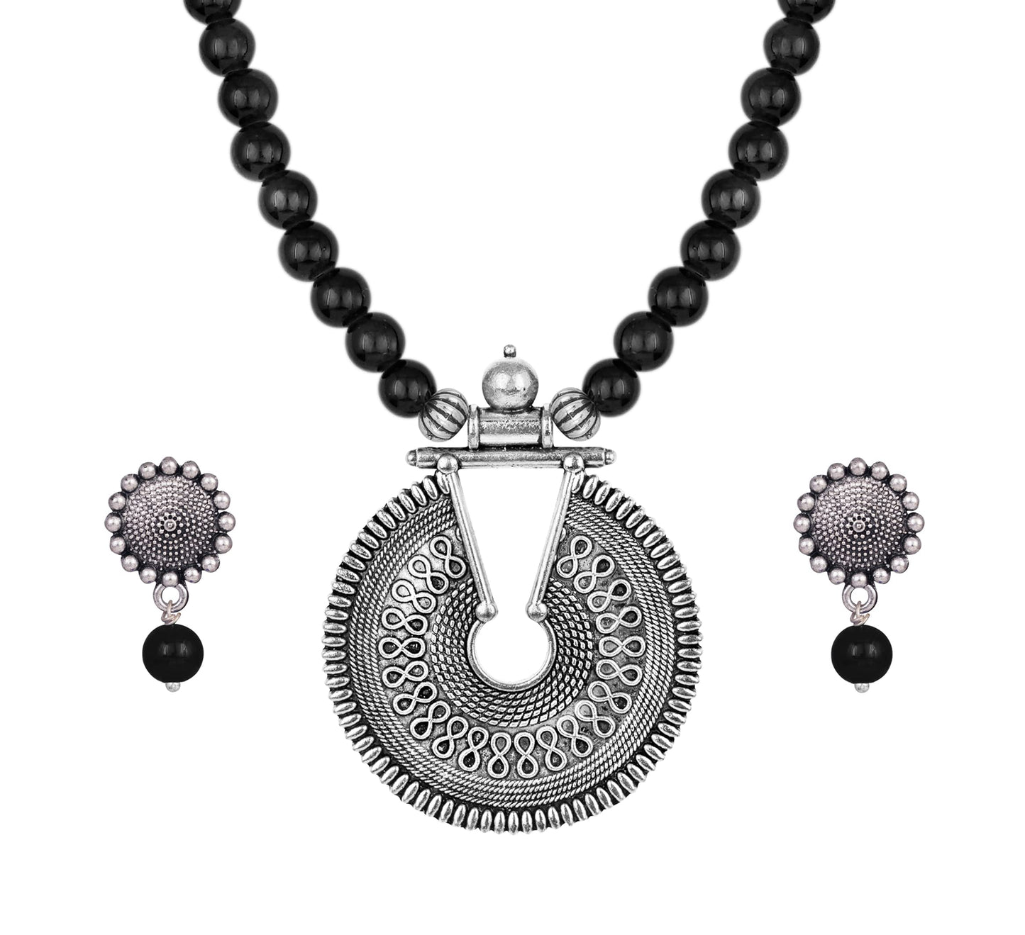 Elegant Black Beaded Necklace Set – Minimalist Ethnic Jewelry with Earrings