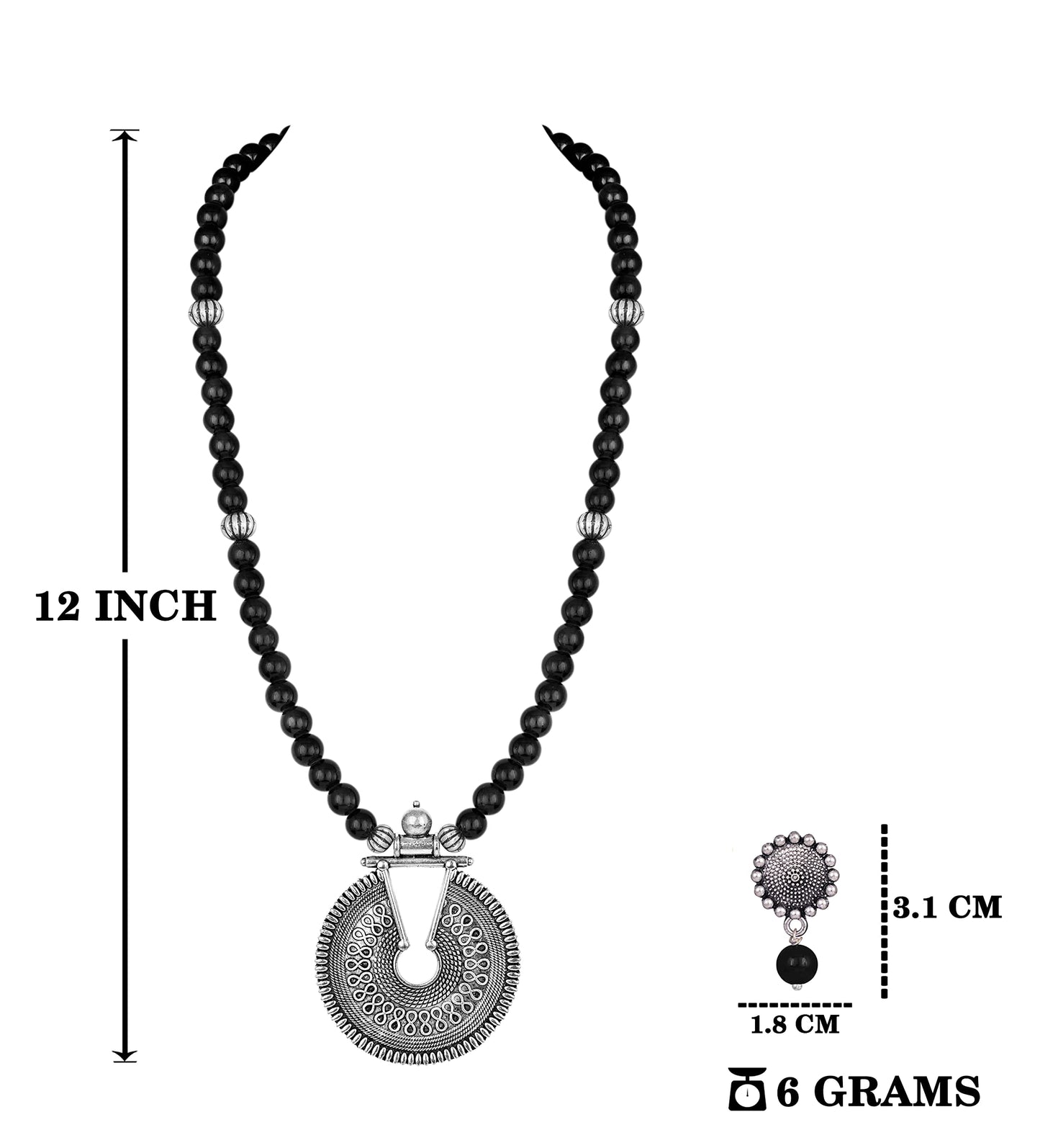 Elegant Black Beaded Necklace Set – Minimalist Ethnic Jewelry with Earrings