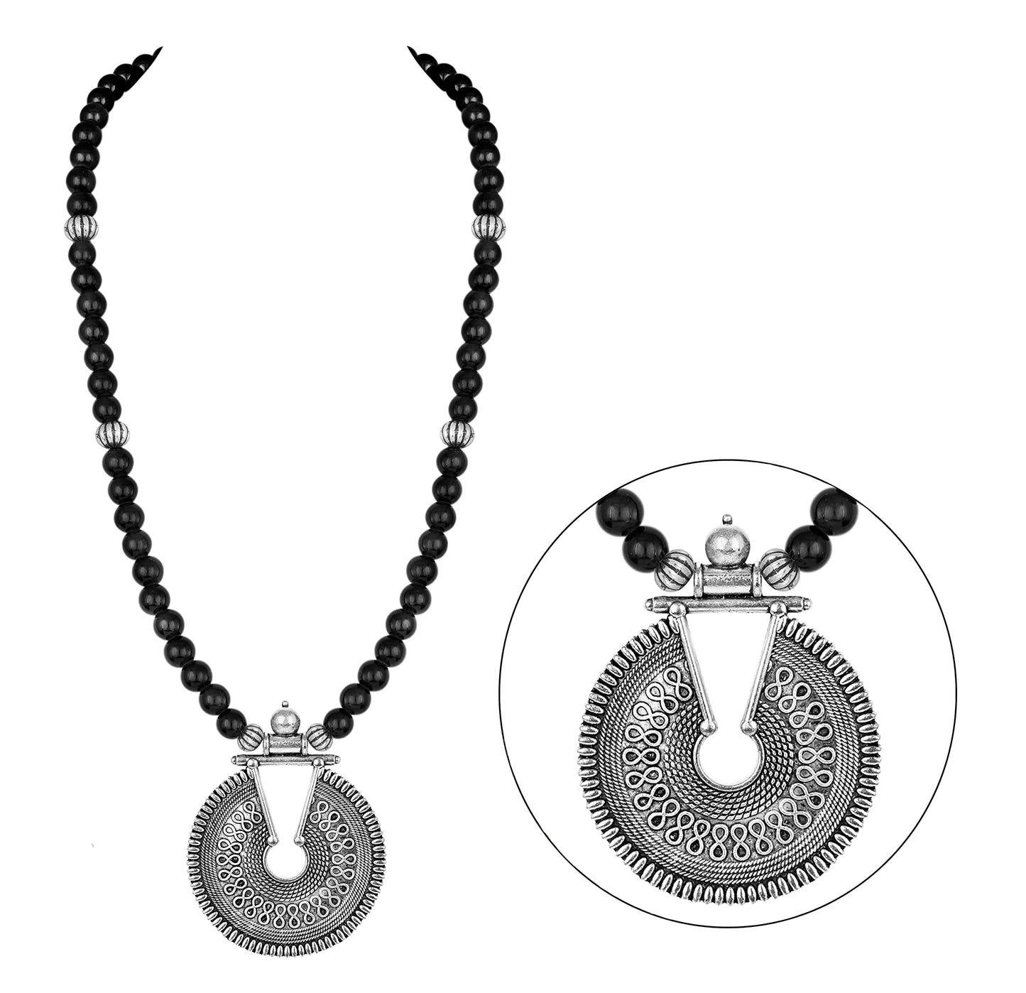 Elegant Black Beaded Necklace Set – Minimalist Ethnic Jewelry with Earrings