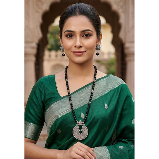Elegant Black Beaded Necklace Set – Minimalist Ethnic Jewelry with Earrings