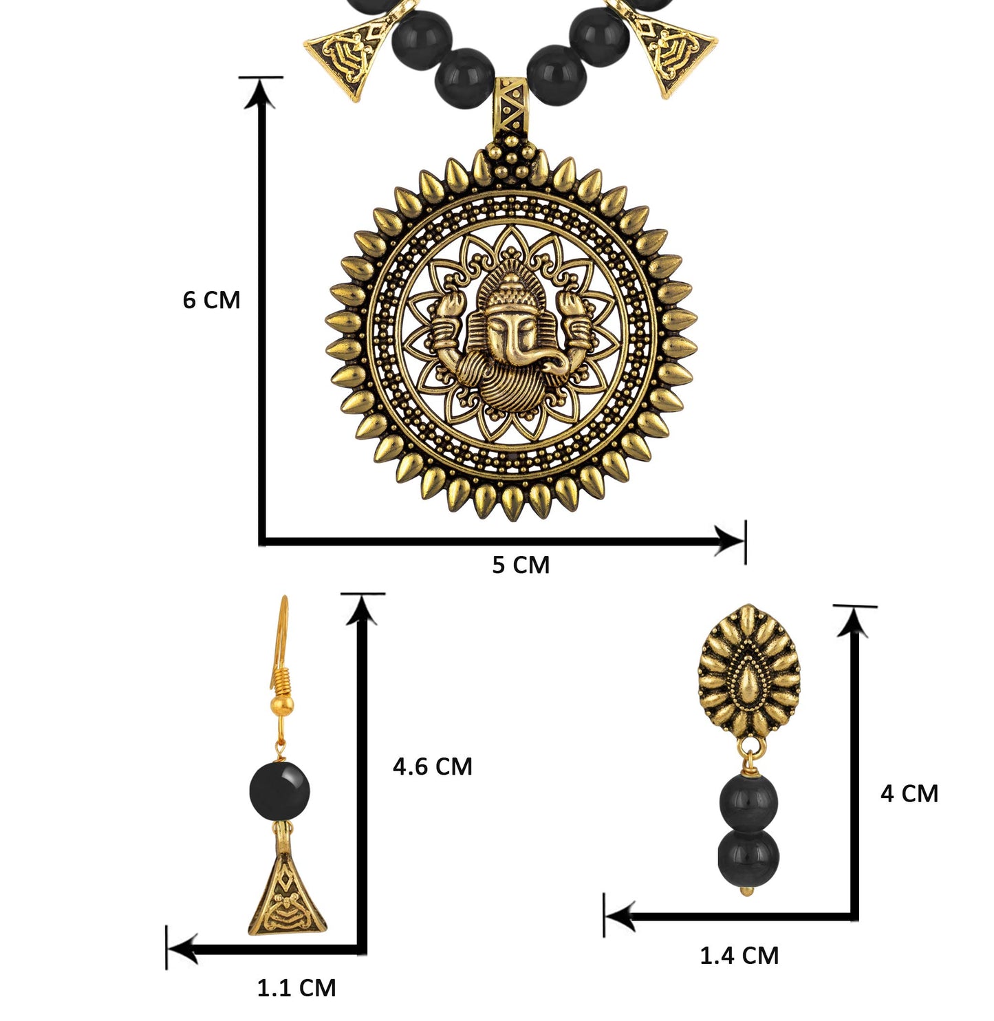 Gajamukha Oxidized Silver Necklace & Earring Set – Black Beaded Ethnic Combo