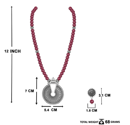 Oxidized German Silver Key Hole Necklace Set – Maroon Beaded Ethnic Jewelry