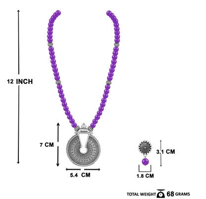 Oxidized German Silver Key Hole Necklace Set – Purple Beaded Ethnic Jewelry