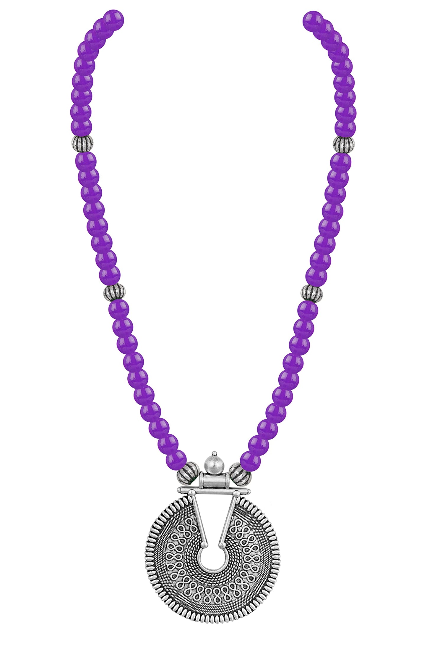 Oxidized German Silver Key Hole Necklace Set – Purple Beaded Ethnic Jewelry