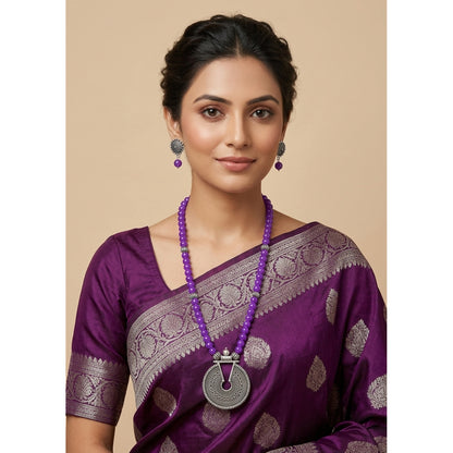 Oxidized German Silver Key Hole Necklace Set – Purple Beaded Ethnic Jewelry