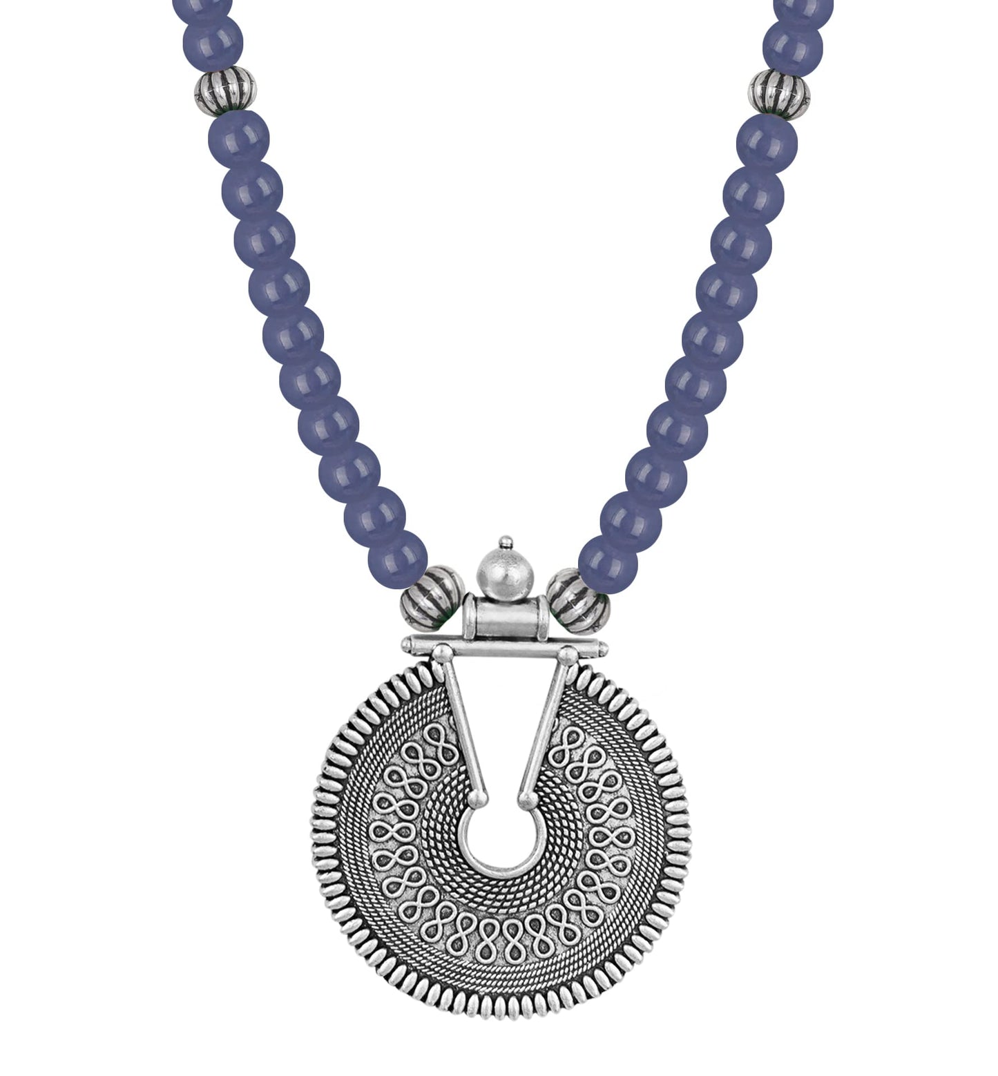 Oxidized German Silver Key Hole Necklace Set – Sea Blue Beaded Ethnic Jewelry