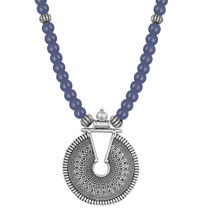 Oxidized German Silver Key Hole Necklace Set – Sea Blue Beaded Ethnic Jewelry