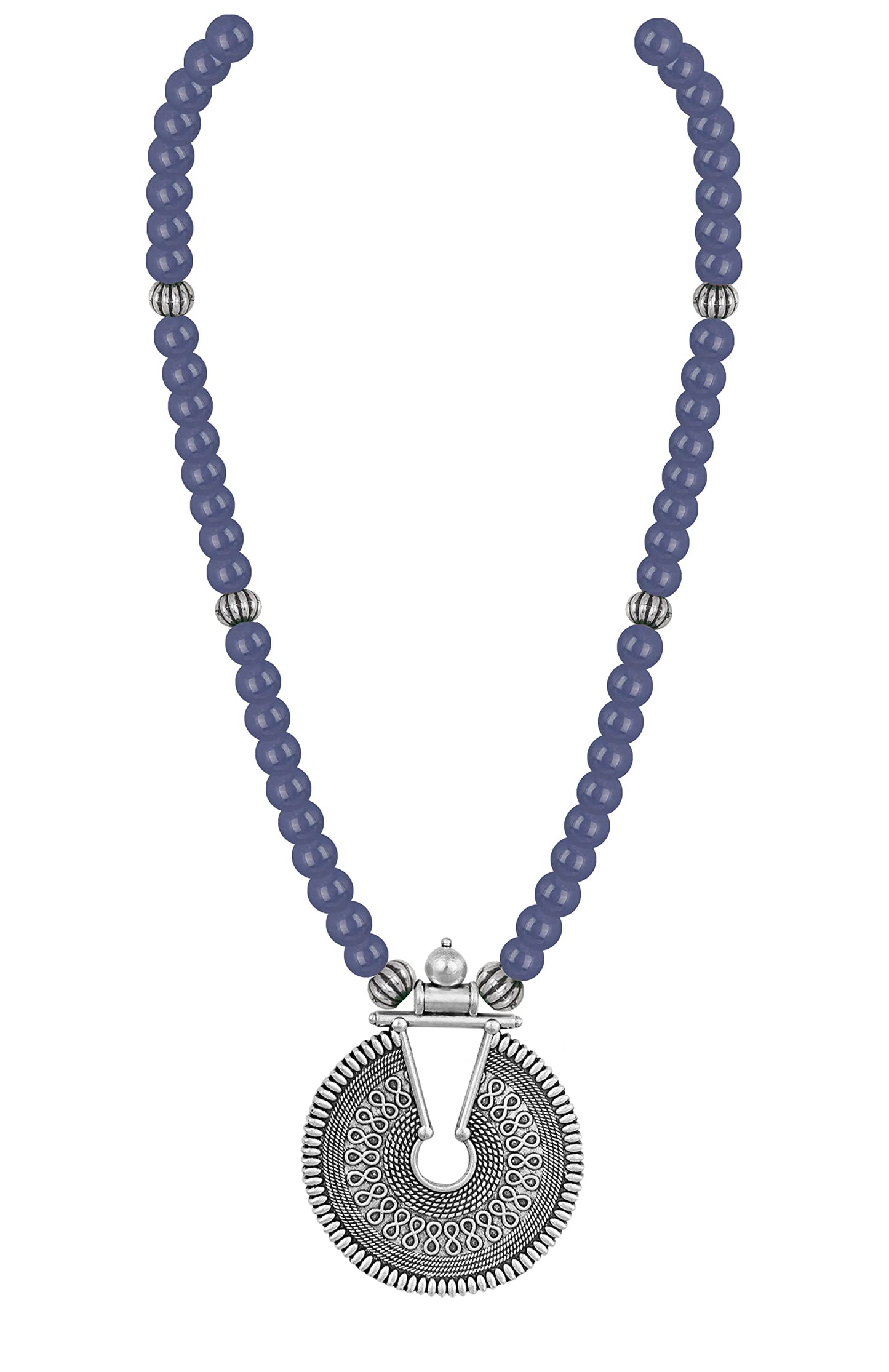 Oxidized German Silver Key Hole Necklace Set – Sea Blue Beaded Ethnic Jewelry