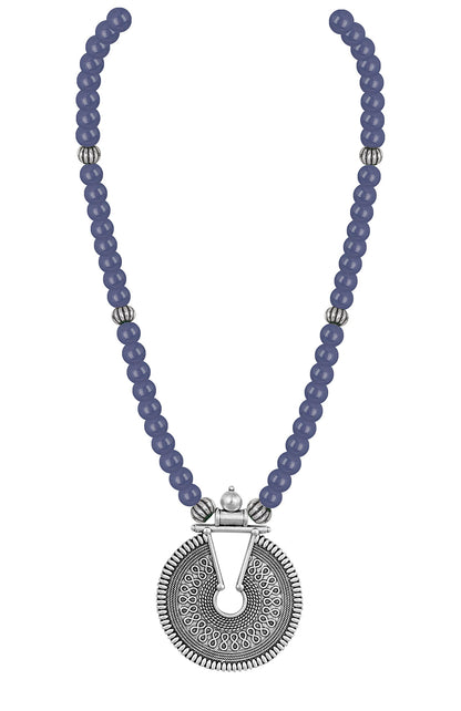 Oxidized German Silver Key Hole Necklace Set – Sea Blue Beaded Ethnic Jewelry