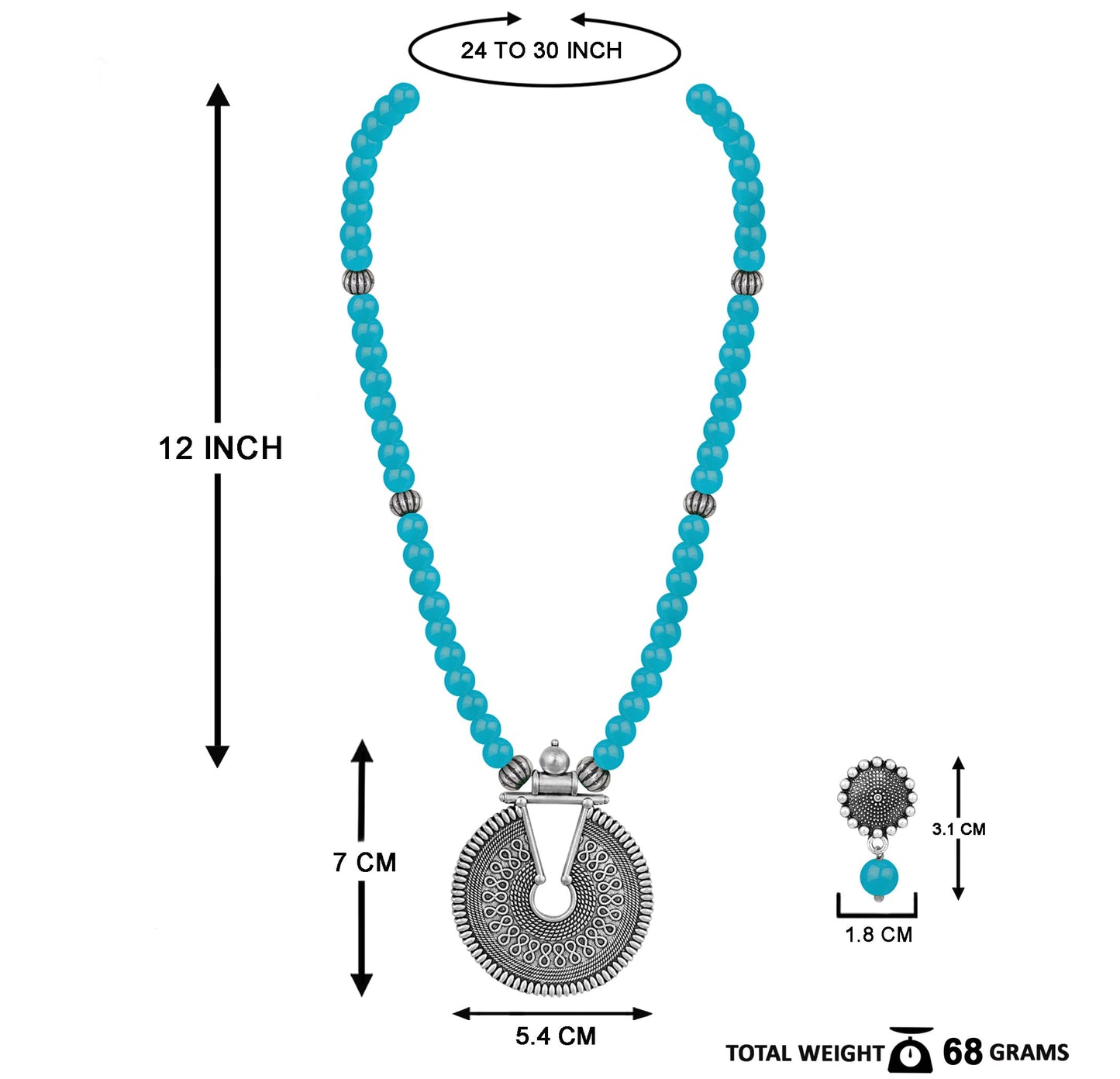 Oxidized German Silver Key Hole Necklace Set – Turquoise Blue Beaded Jewelry