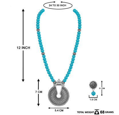 Oxidized German Silver Key Hole Necklace Set – Turquoise Blue Beaded Jewelry