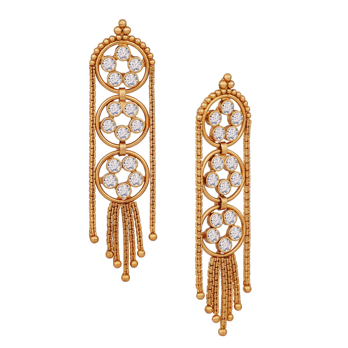 Gold Plated Multistrand Chain Lcd Stone Studded Fancy Necklace Set .