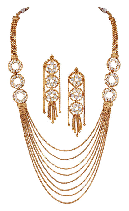 Gold Plated Multistrand Chain Lcd Stone Studded Fancy Necklace Set .
