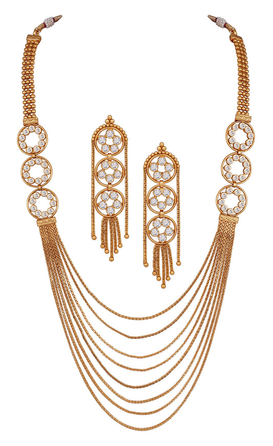 Gold Plated Multistrand Chain Lcd Stone Studded Fancy Necklace Set .