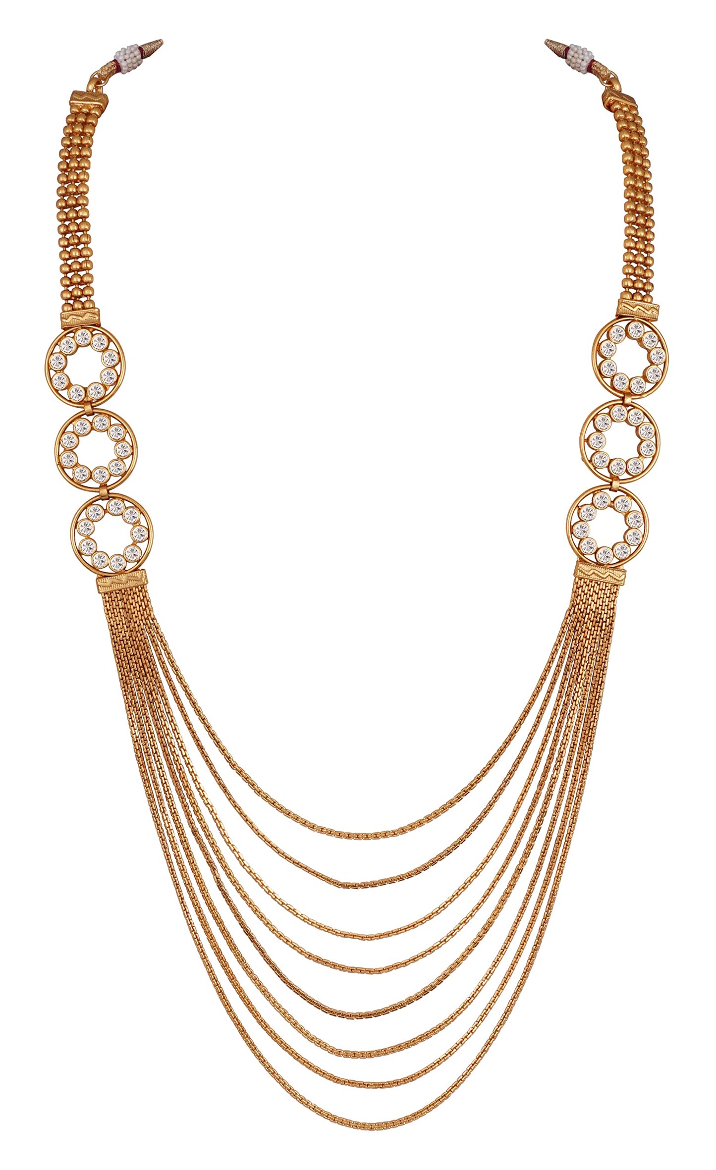 Gold Plated Multistrand Chain Lcd Stone Studded Fancy Necklace Set .