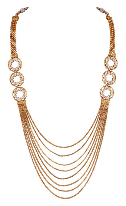Gold Plated Multistrand Chain Lcd Stone Studded Fancy Necklace Set .