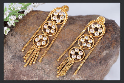 Gold Plated Multistrand Chain Lcd Stone Studded Fancy Necklace Set .