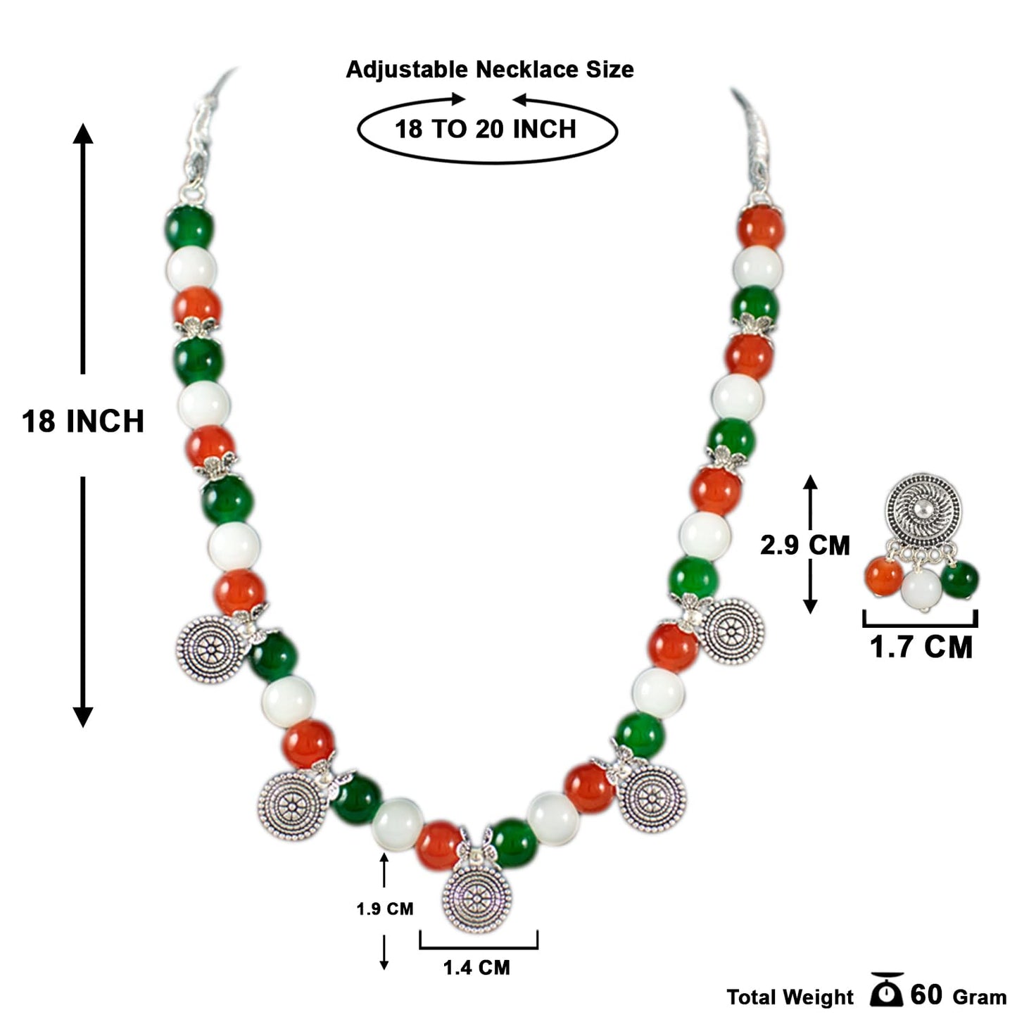 Tricolour Beaded Necklace Set – Patriotic Indian Jewelry for Independence Day