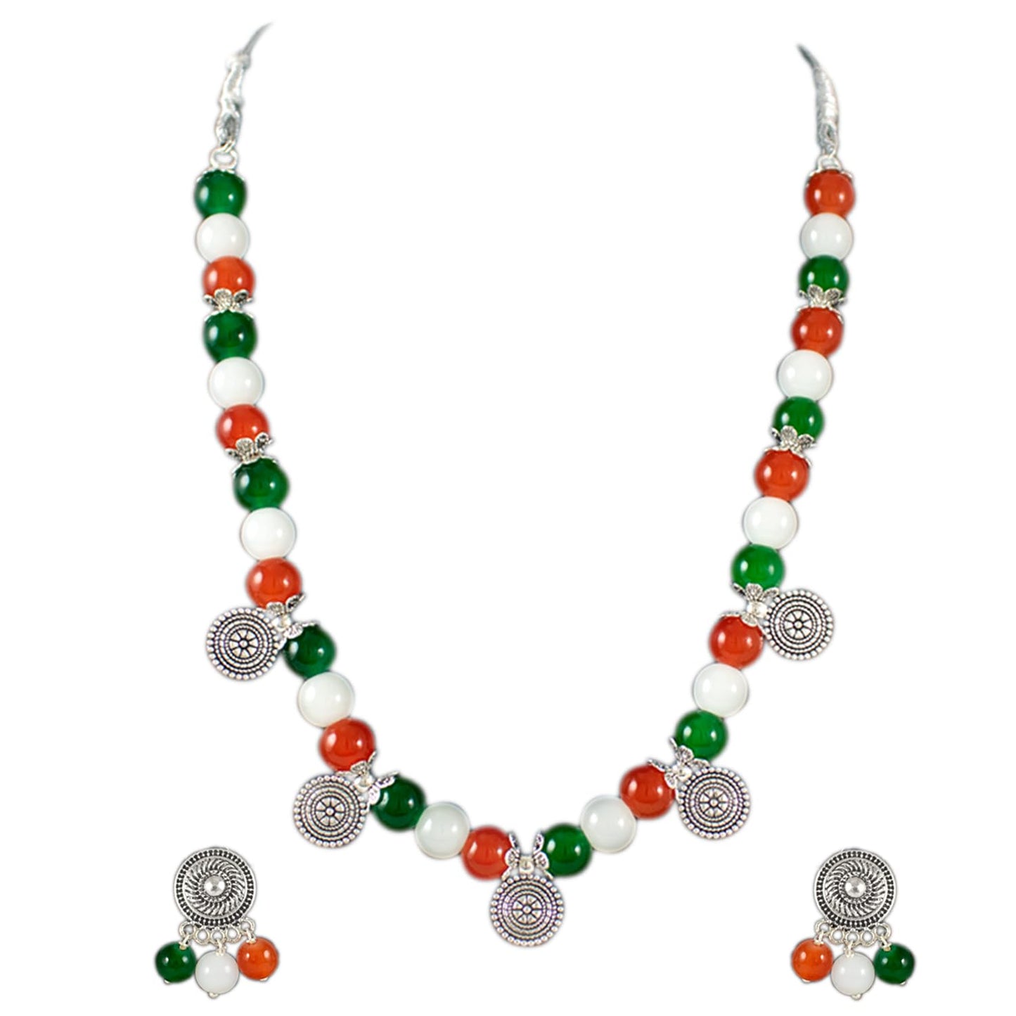Tricolour Beaded Necklace Set – Patriotic Indian Jewelry for Independence Day