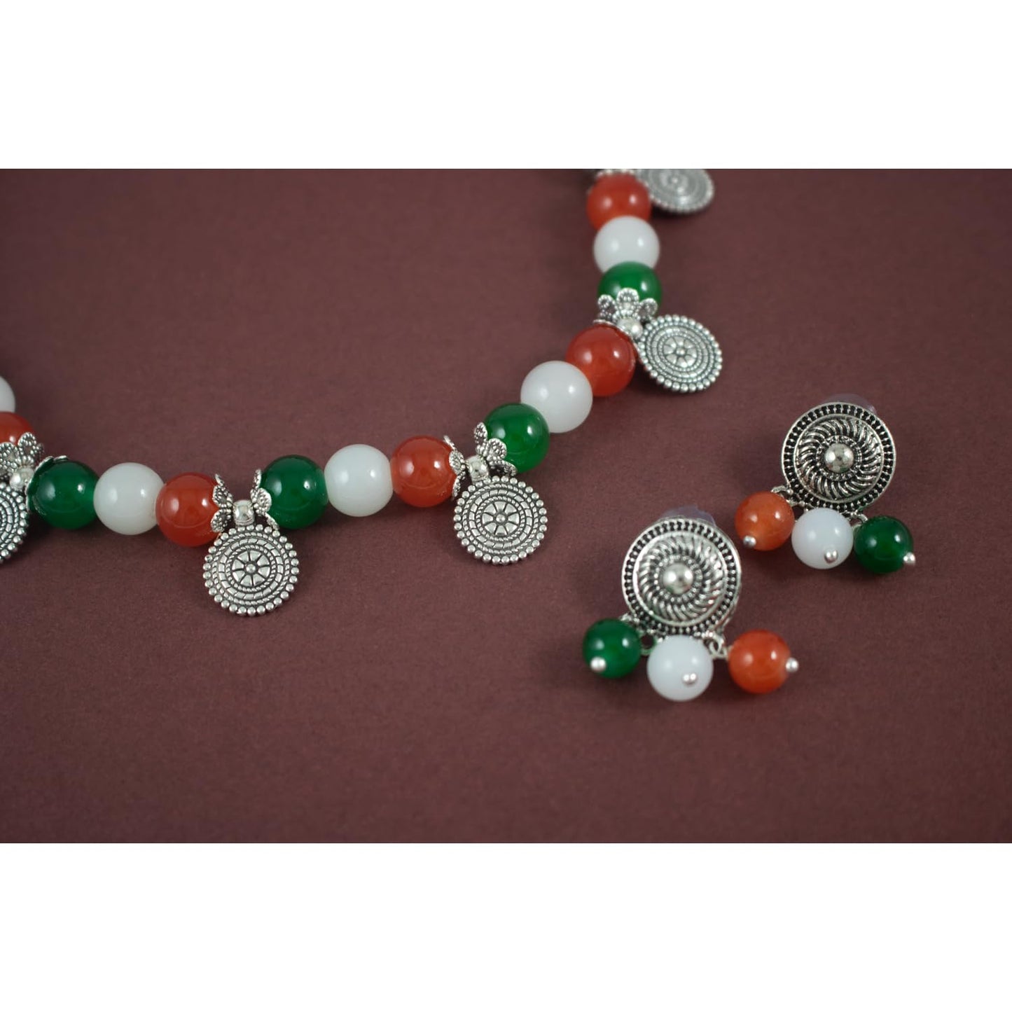 Tricolour Beaded Necklace Set – Patriotic Indian Jewelry for Independence Day