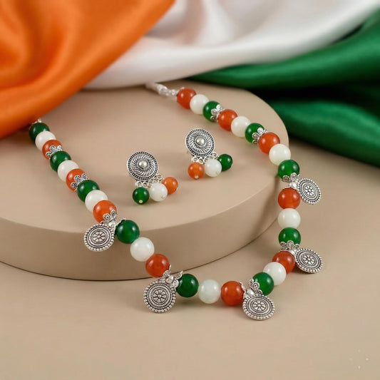 Tricolour Beaded Necklace Set – Patriotic Indian Jewelry for Independence Day