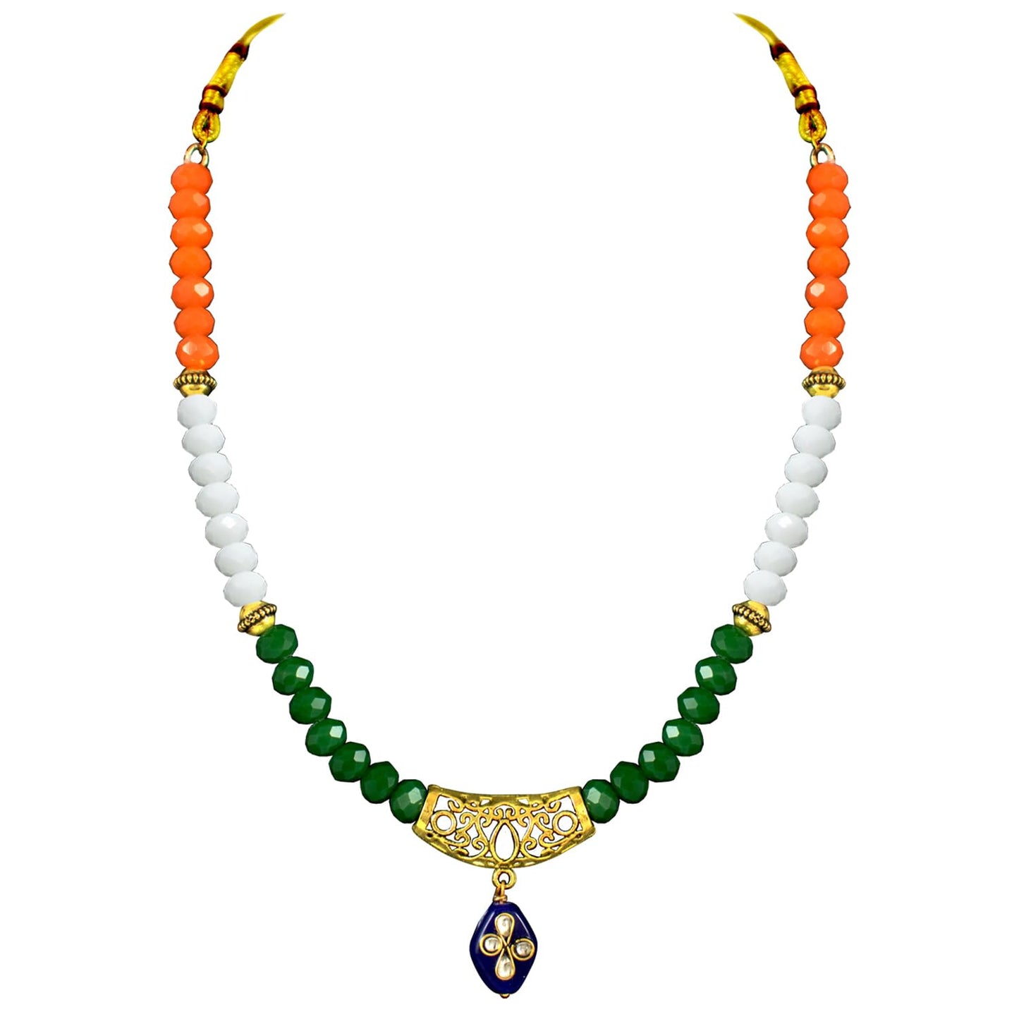 Patriotic Tri Color Crystal Beaded Necklace Set For Independence Day/Republic Day .