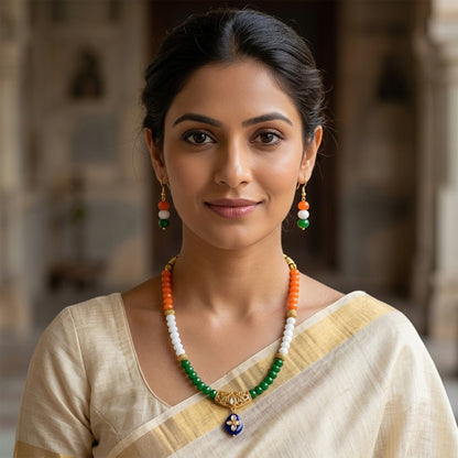 Patriotic Tri Color Crystal Beaded Necklace Set For Independence Day/Republic Day .