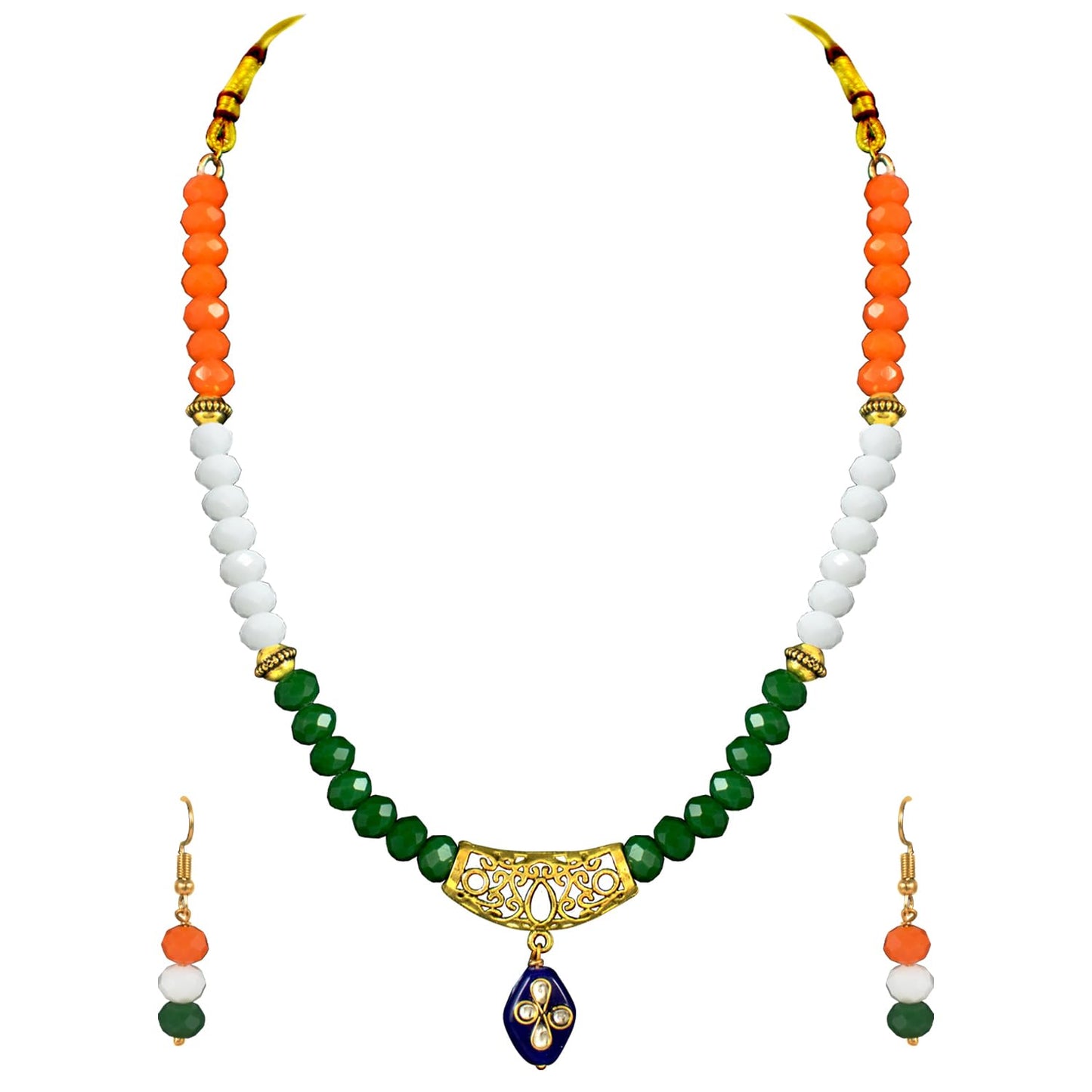 Patriotic Tri Color Crystal Beaded Necklace Set For Independence Day/Republic Day .