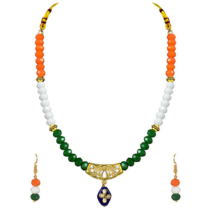 Patriotic Tri Color Crystal Beaded Necklace Set For Independence Day/Republic Day .