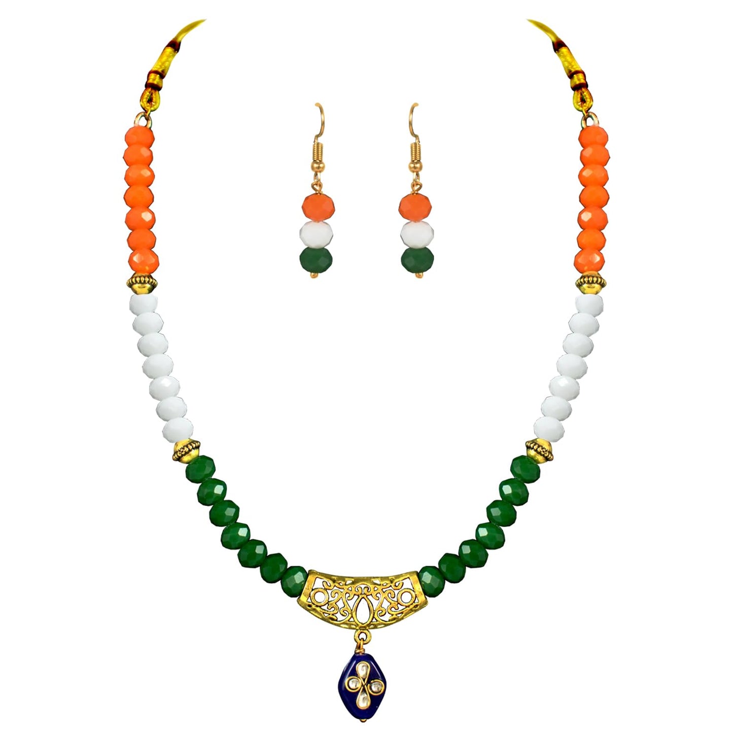 Patriotic Tri Color Crystal Beaded Necklace Set For Independence Day/Republic Day .