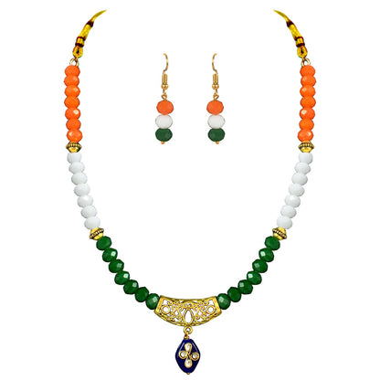 Patriotic Tri Color Crystal Beaded Necklace Set For Independence Day/Republic Day .