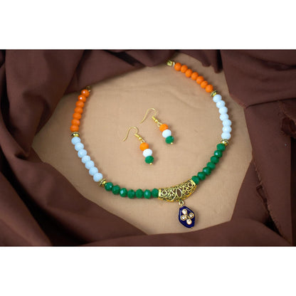 Patriotic Tri Color Crystal Beaded Necklace Set For Independence Day/Republic Day .