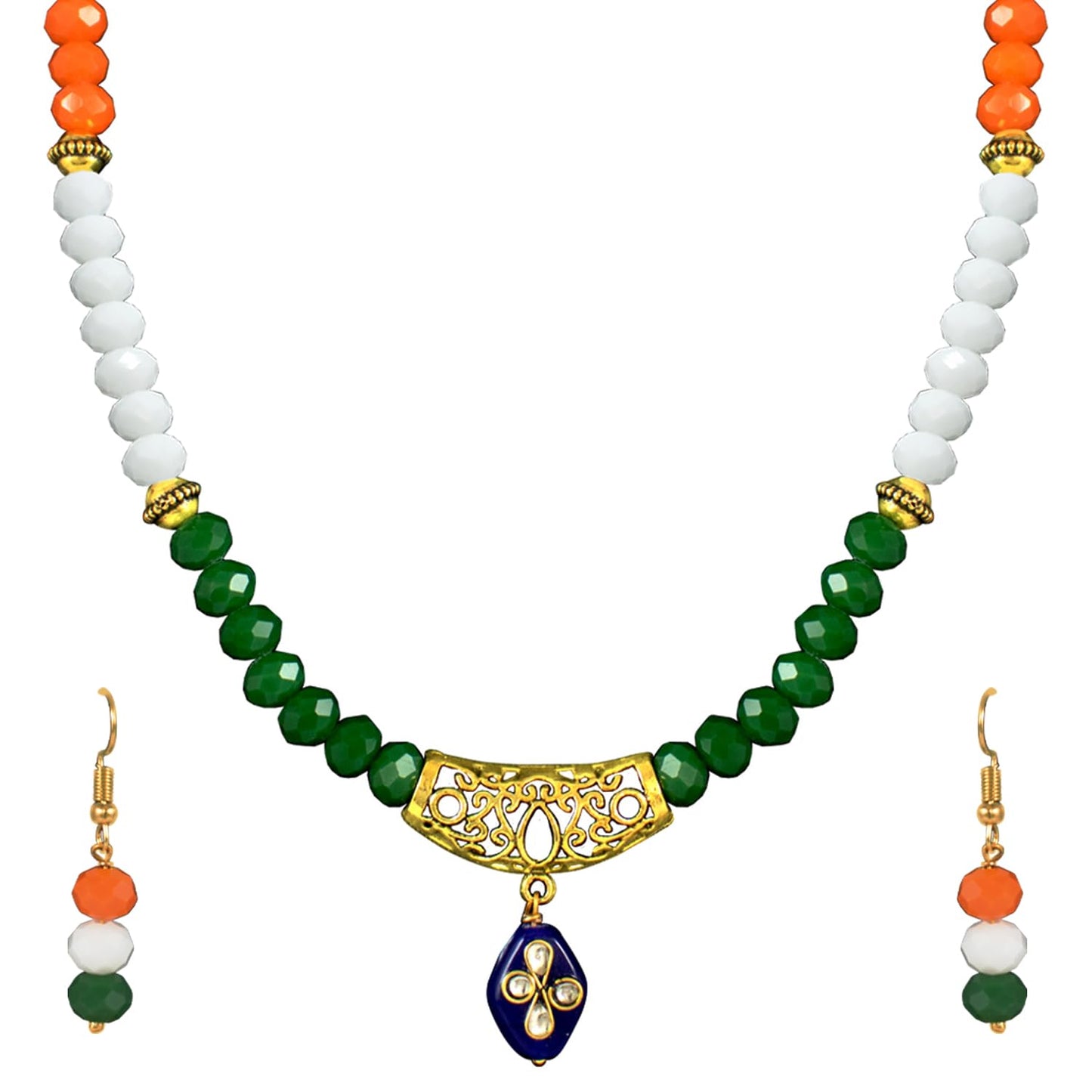 Patriotic Tri Color Crystal Beaded Necklace Set For Independence Day/Republic Day .