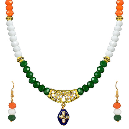 Patriotic Tri Color Crystal Beaded Necklace Set For Independence Day/Republic Day .