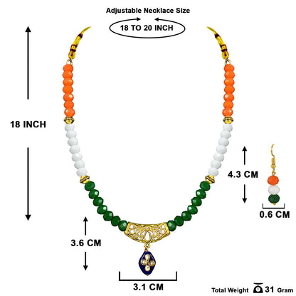 Patriotic Tri Color Crystal Beaded Necklace Set For Independence Day/Republic Day .