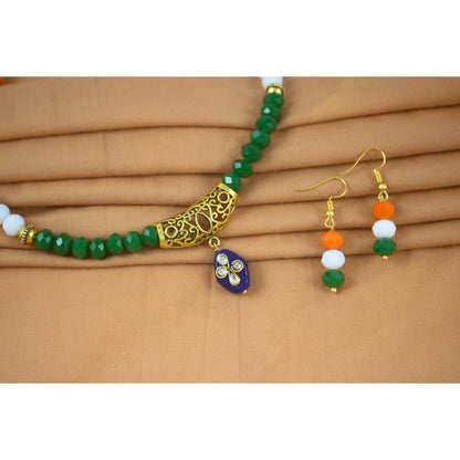 Patriotic Tri Color Crystal Beaded Necklace Set For Independence Day/Republic Day .