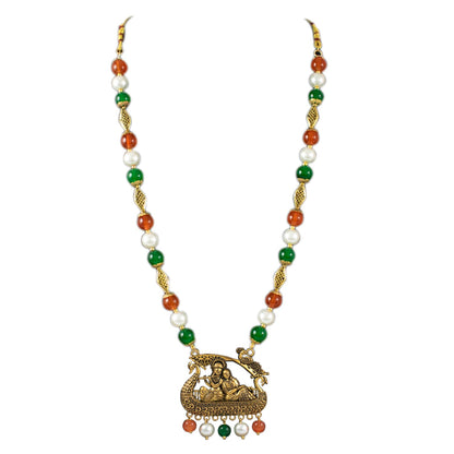 Antique Radha Krishna Pendant Necklace – Tricolour Beaded Jewelry for Independence Day