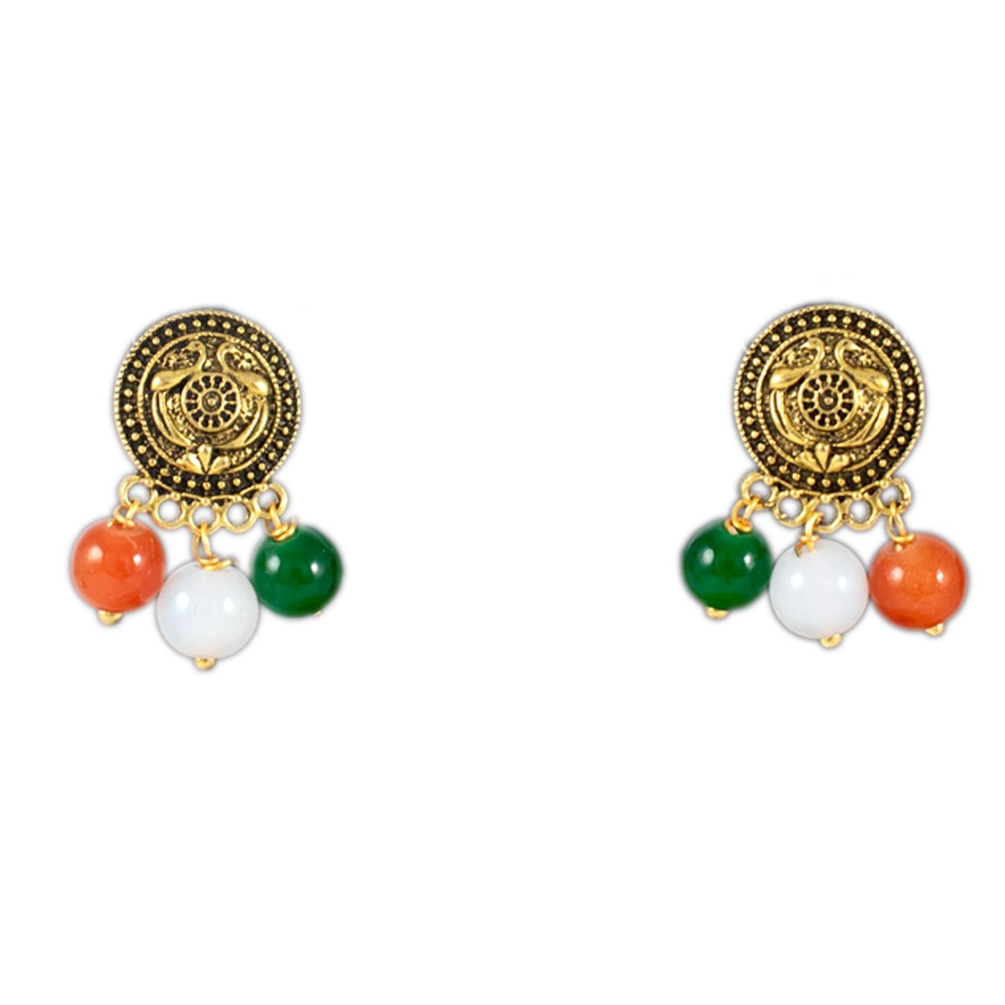Antique Radha Krishna Pendant Necklace – Tricolour Beaded Jewelry for Independence Day