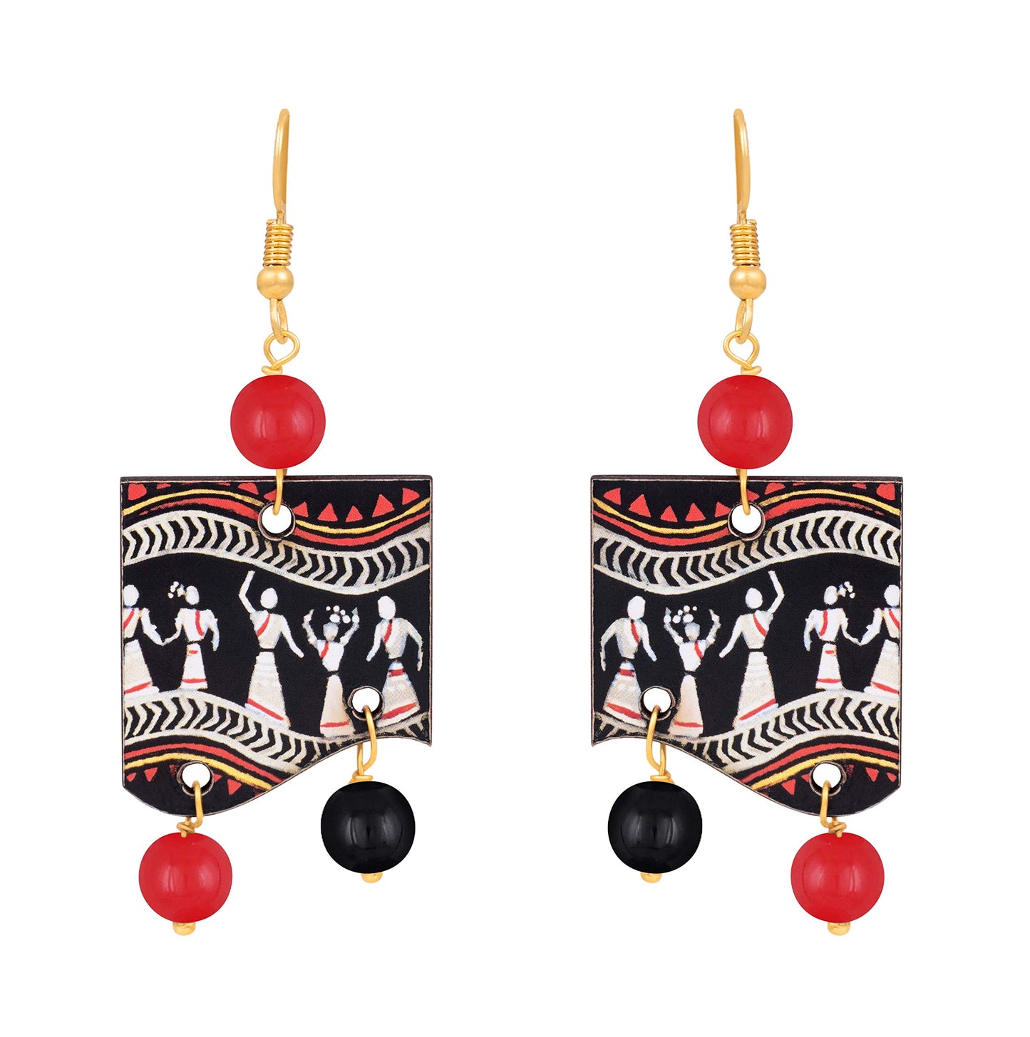Handmade Warli Art Beaded Necklace Set – Red & Black Ethnic Design