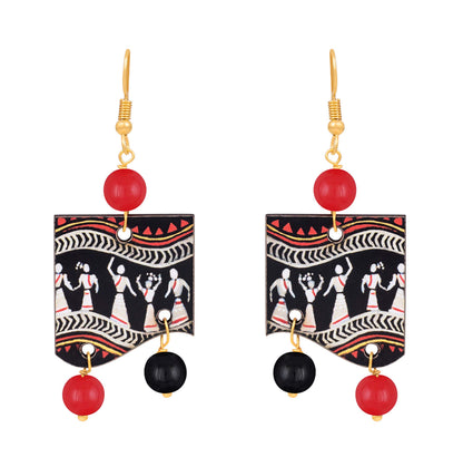 Handmade Warli Art Beaded Necklace Set – Red & Black Ethnic Design