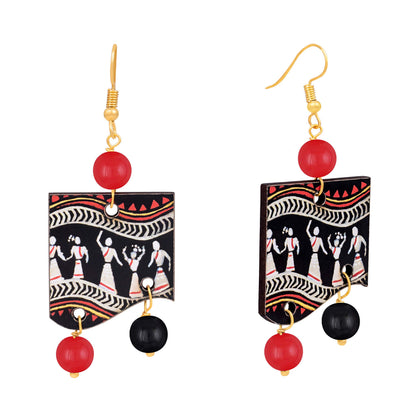 Handmade Warli Art Beaded Necklace Set – Red & Black Ethnic Design
